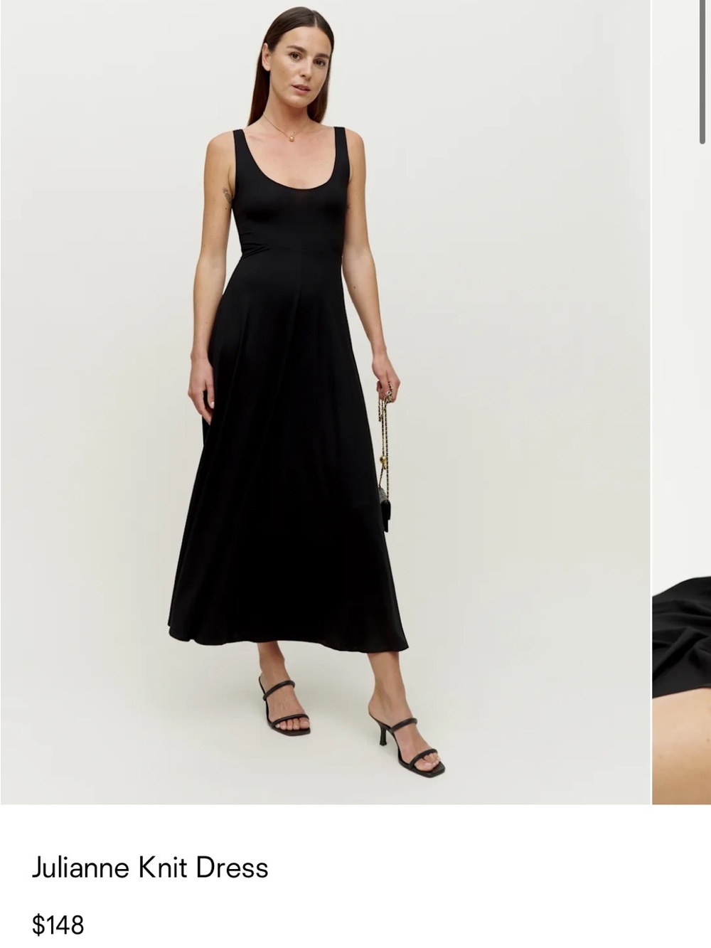 NWT Reformation $148 Black Scoop Neck Midi Dress S classic minimalist